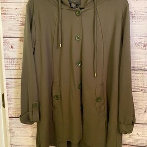 CHRISTIAN SIRIANO Olive Green Ponte Swing Jacket Coat Women's Plus 1X Hood